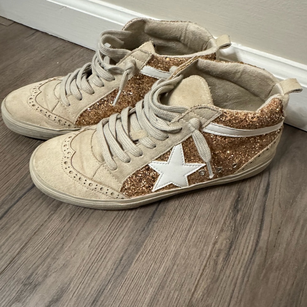 ShuShop Gold Glitter High-Top Sneakers